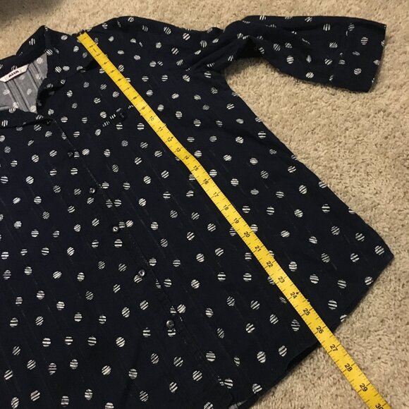 Alia 100% Cotton Navy Blue and White Broken Polka Dot Button Down Shirt - Picture 14 of 15